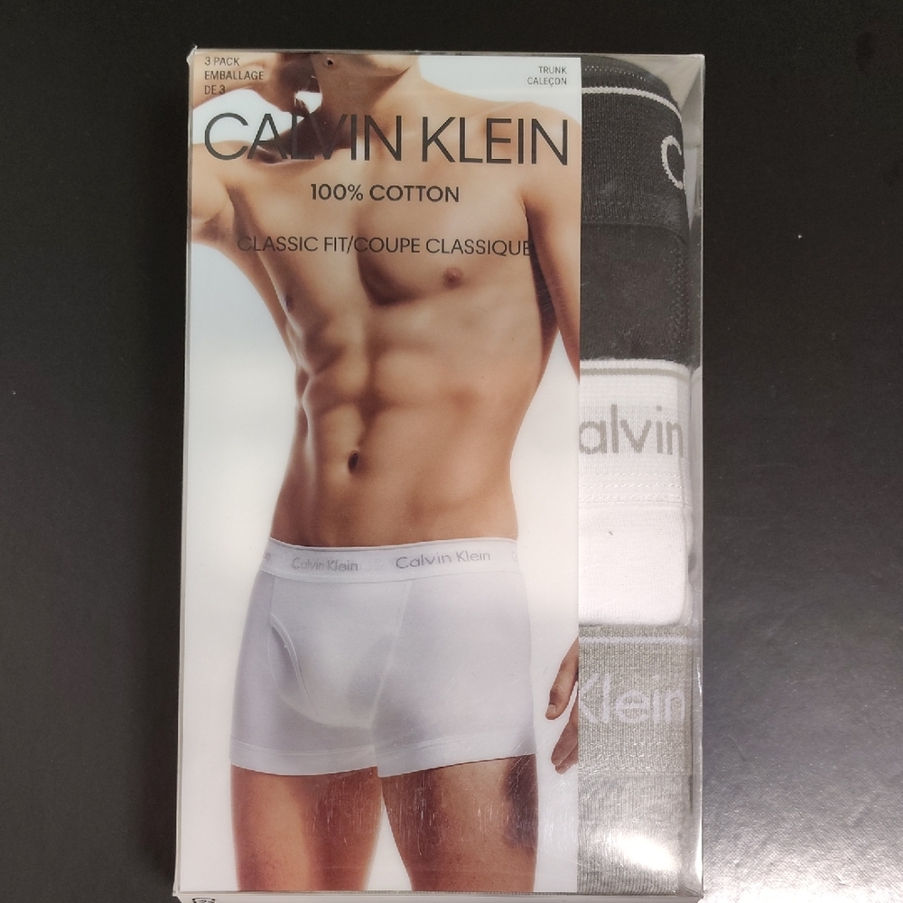 Calvin Klein Men's Trunk Briefs - 3 Pack Black Gray and White Size 32-34